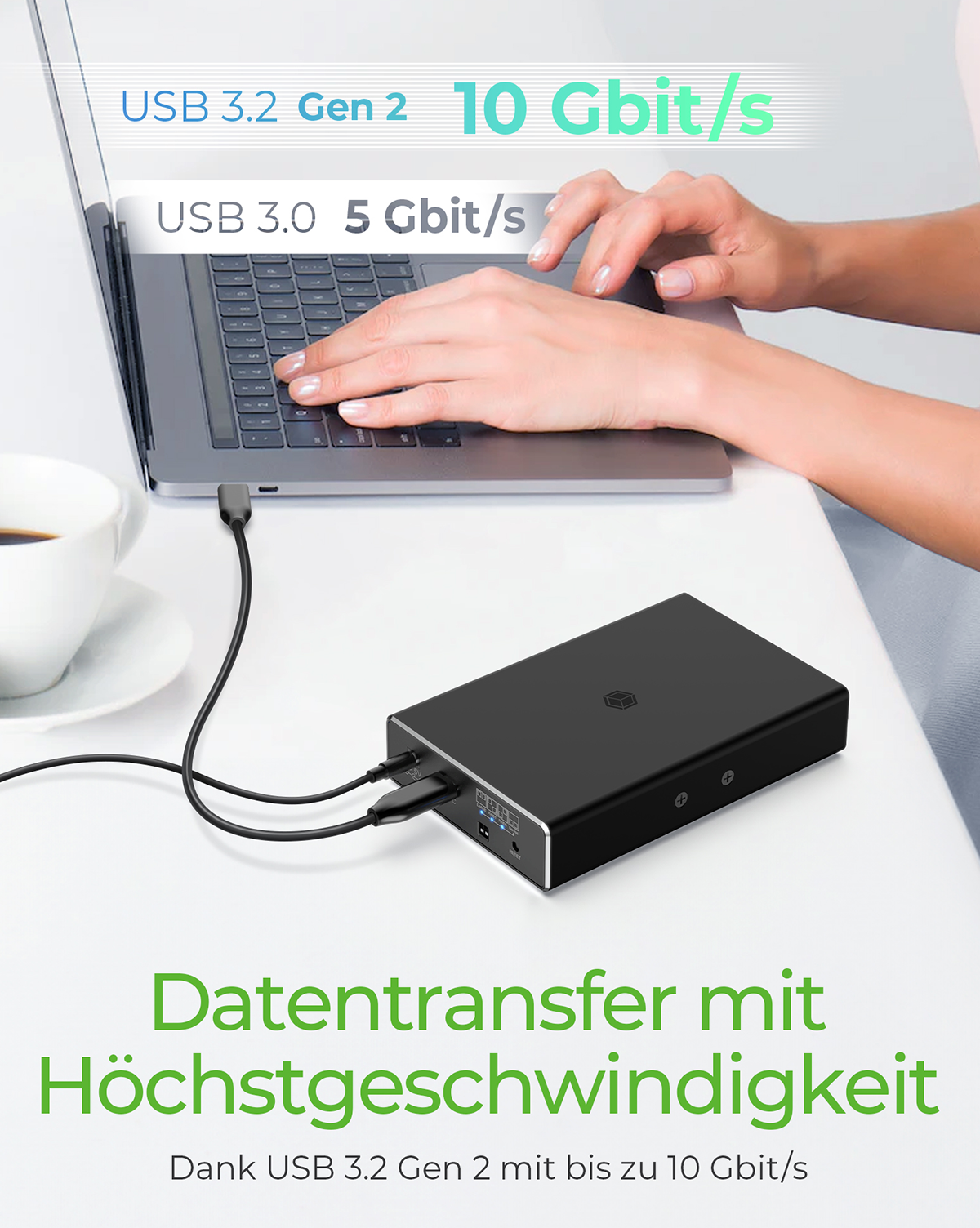 RAID Gehäuse für 2x HDD/SSD USB 3.2 Gen 2 Type-C® / Type-A Anschluss