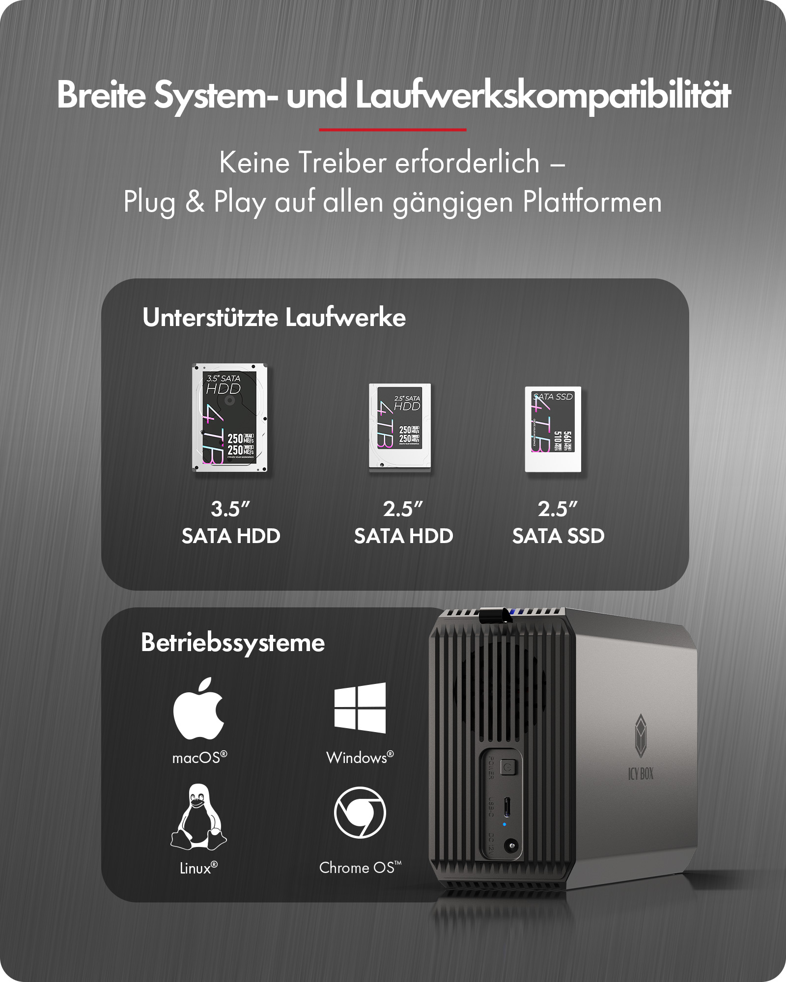 RAID-System für 2-Bay 2.5"/3.5" SATA HDD/SSD mit RAID-Mode Schalter