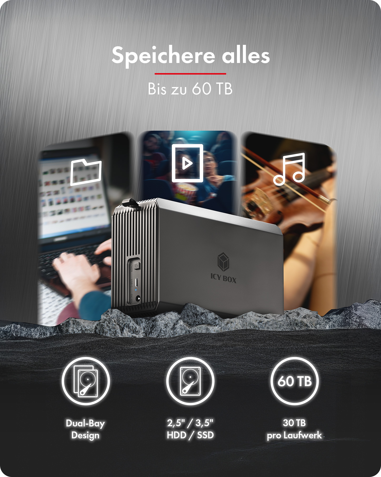 RAID-System für 2-Bay 2.5"/3.5" SATA HDD/SSD mit RAID-Mode Schalter